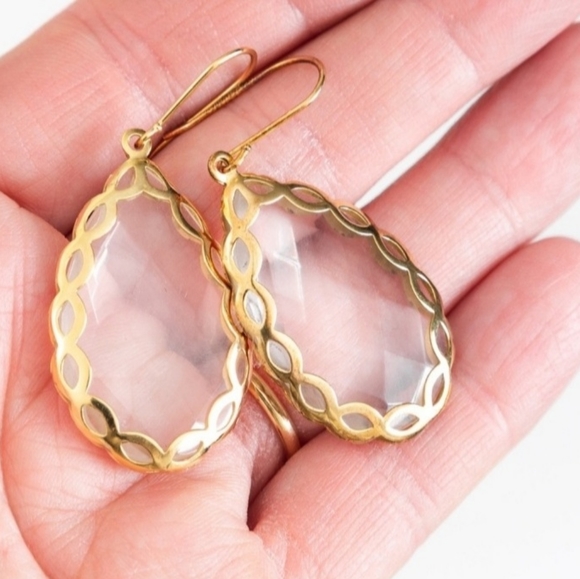 Faceted Clear Quartz Pear Gemstone Earrings - Picture 16 of 16